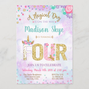 Invitation Cute Unicorn Anniversaire Quatrième Partie Invitat