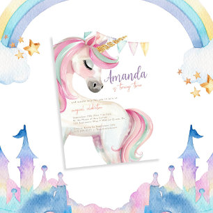 Invitation Cute Unicorn Aquarelle Parties scintillant Anniver