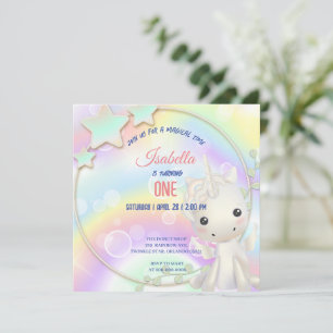 Invitation Cute Unicorn Arc-en-ciel Anniversaire