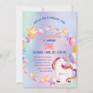 Invitation Cute Unicorn Arc-en-ciel Anniversaire
