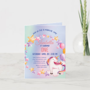 Invitation Cute Unicorn Arc-en-ciel Anniversaire