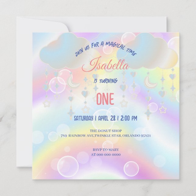 Invitation Cute Unicorn Arc-en-ciel Anniversaire (Devant)