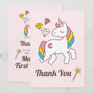 Invitation Cute Unicorn avec Baguette et Diamants.Remerciemen