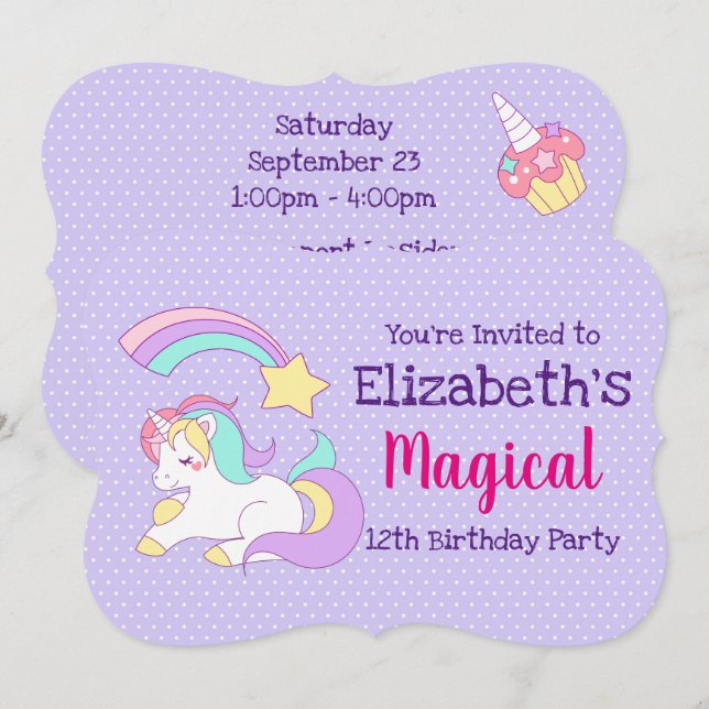 Invitation Cute Unicorn avec une étoile de tir colorée Annive (Devant / Derrière)