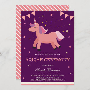 Invitation Cute Unicorn Baby Girl Aqiqah