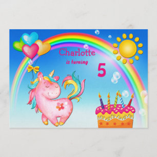 Invitation Cute Unicorn et Rainbow Birthday Party