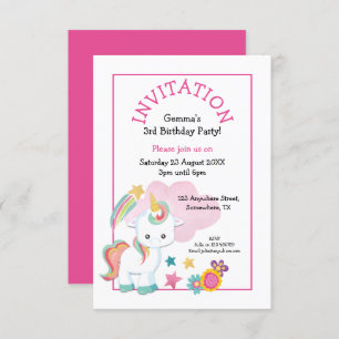 Invitation Cute Unicorn, fête d'anniversaire des jeunes enfan