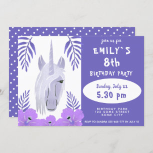 Invitation Cute Unicorn Fleurs tropicales Fille Anniversaire