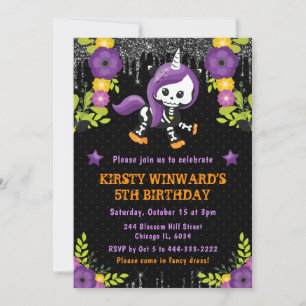 Invitation Cute Unicorn Floral Halloween Anniversaire