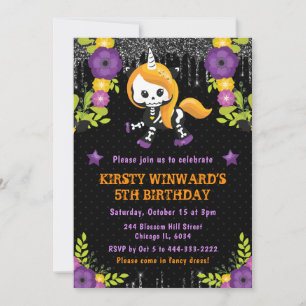 Invitation Cute Unicorn Floral Halloween Anniversaire