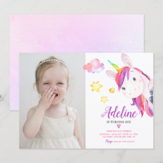 Invitation Cute Unicorn Girl Magique Anniversaire Rainbow Pho