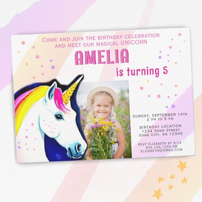 Invitation Cute Unicorn Magical Girl Photo Anniversaire (Créateur téléchargé)