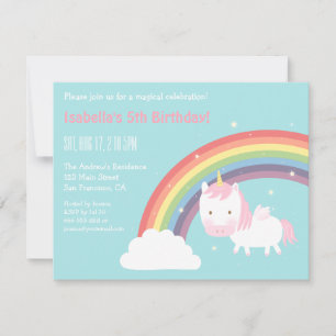 Invitation Cute Unicorn Mini Wings Rainbow Birthday Party