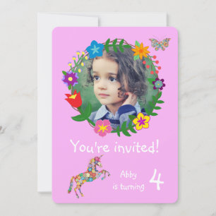Invitation Cute Unicorn Papillon Fleurs Filles Fête