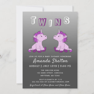 Invitation Cute Unicorn Pink Twins GIrls Baby shower