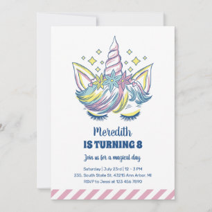 Invitation Cute Unicorn Princess Enfants Filles Anniversaire