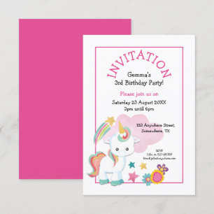 Invitation Cute Unicorn rose jeune enfant fête d'anniversaire