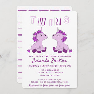 Invitation Cute Unicorn rose Twins Baby shower filles