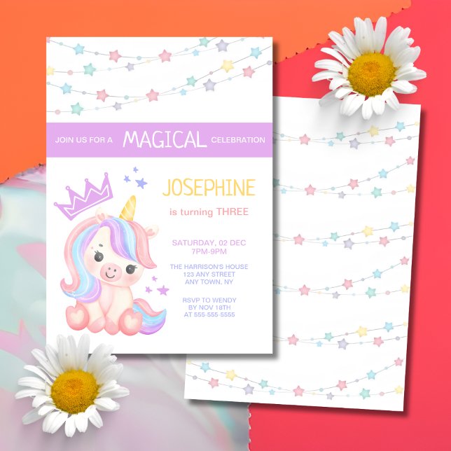 Invitation Cute Unicorn Stars Bannière Imaginaire Anniversair (Créateur téléchargé)