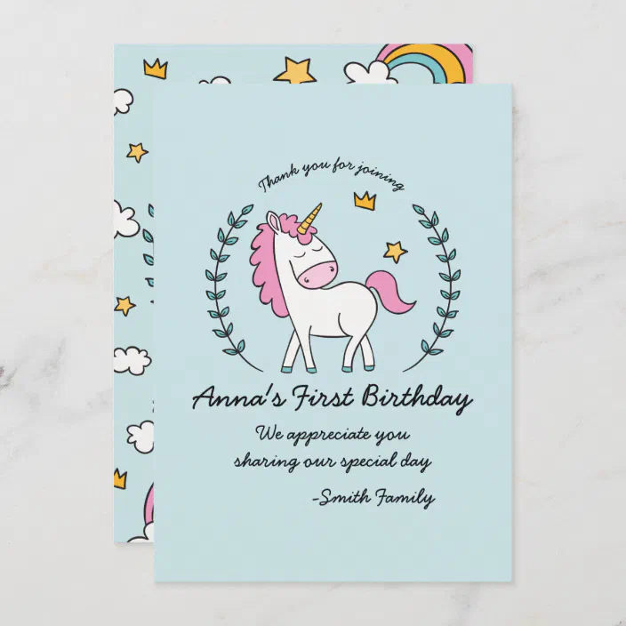 Invitation Cute Unicorn Sur Laurels Anniversaire Remerciement Zazzle Fr