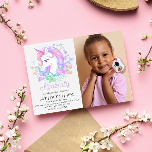 Invitation Cute Unicorn Tous les âges Photo Anniversaire de e