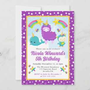 Invitation Cute Unicorn Wannabe Animaux Anniversaire de enfan