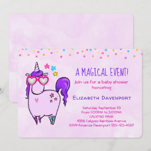 Invitation Cute Unicorne dans le Baby shower de lunettes en f