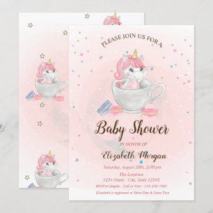 Invitation Cute Unicorne, Macarons, Baby shower Étoiles