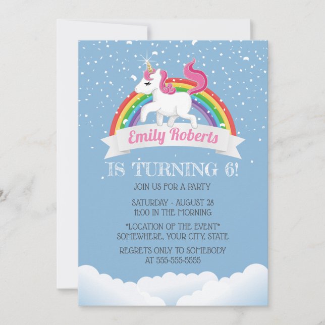 Invitation Cute Unicorne & Rainbow Anniversaire Party (Devant)
