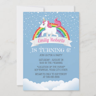 Invitation Cute Unicorne & Rainbow Anniversaire Party