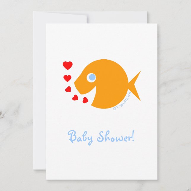 Invitation Cute Unisex Cartoon Poisson d'or aux yeux bleus Do (Devant)