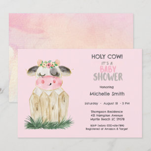 Invitation Cute Vache Floral Rose Or