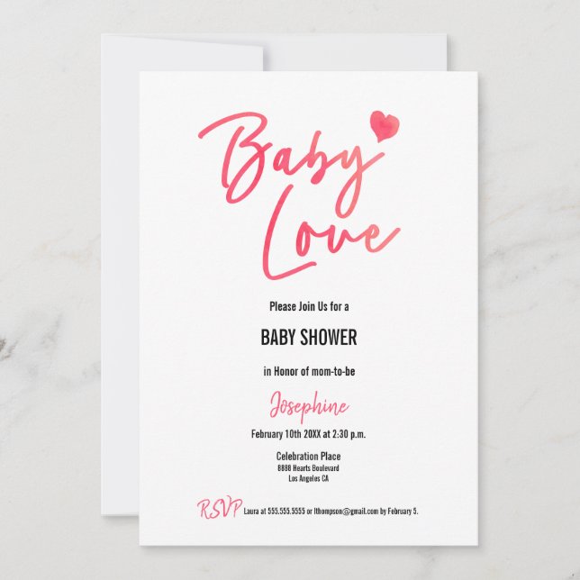 Invitation Cute Valentine Baby Love Baby shower coeur rose (Devant)