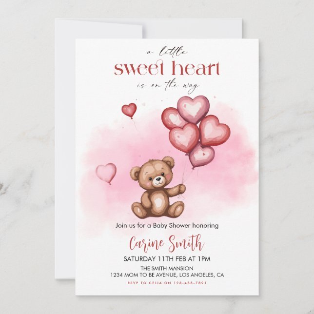 Invitation Cute Valentine's Day Baby Shower Bear Hearts  (Devant)