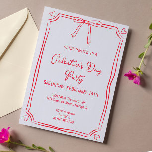 Invitation Cute Valentine's Day Party Fille Red Bow Coeurs