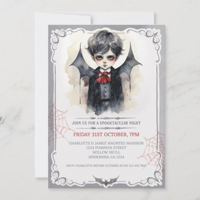 Invitation Cute Vampire Garçon Halloween Enfants Éffrayant (Devant)