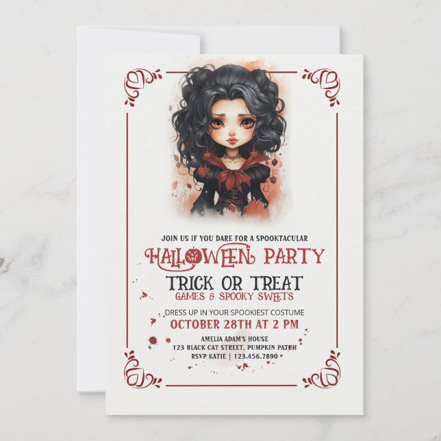 Invitation Cute vampire Gothique fille Halloween (Devant)