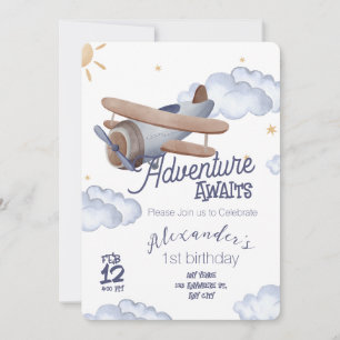 Invitation Cute Vintage Avion Première Aventure d'Anniversair