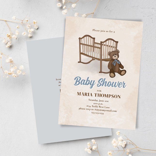 Invitation Cute Vintage Nursery Baby shower personnalisé (Cute teddy bear nursery theme baby shower invitations.)