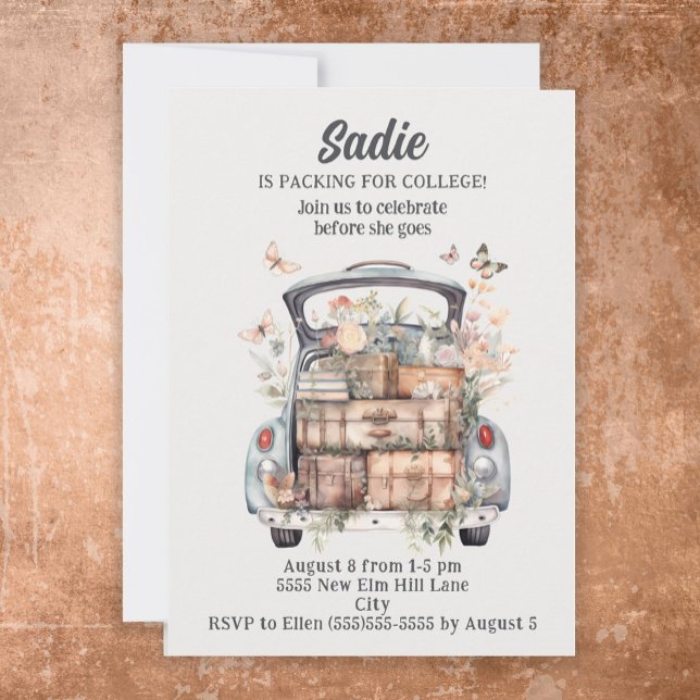 Invitation Cute Vintage Voiture Suitcase College Trunk Party (Créateur téléchargé)