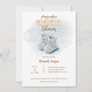 Invitation Cute Watercolor Baby Chaussure Baby shower