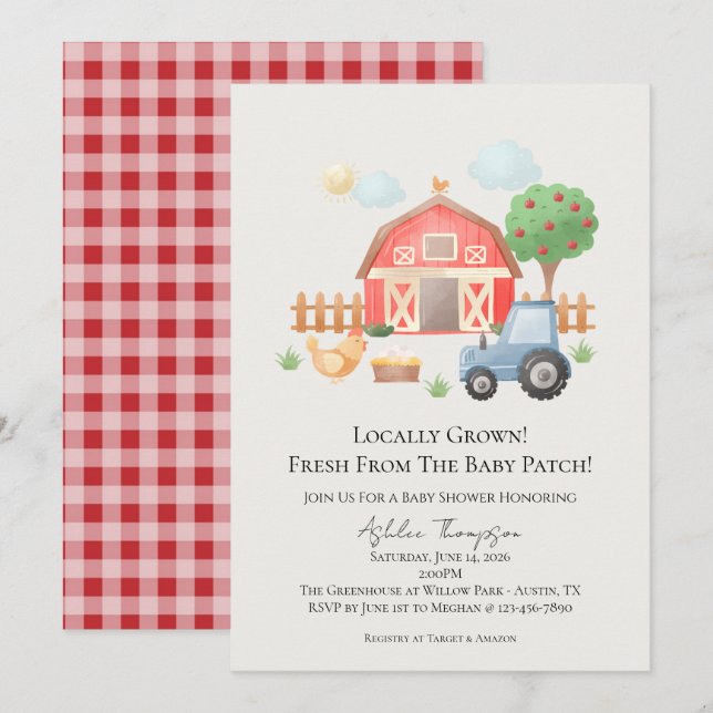 Invitation Cute Watercolor Barn Farm Animals Baby Shower (Devant / Derrière)