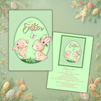 Invitation Cute Watercolor Bunny Cutout Easter Brunch