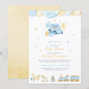 Invitation Cute Watercolor Car bébé garçon Baby shower Drive-