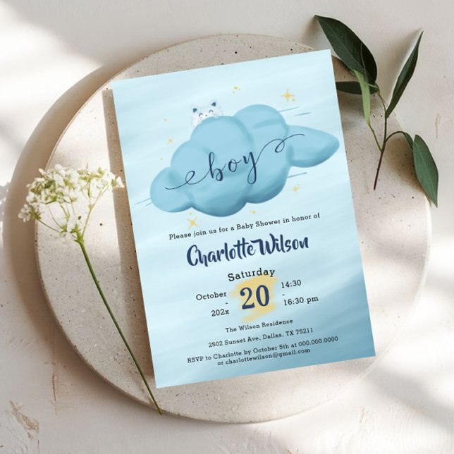 Invitation Cute Watercolor Cloud Baby Boy Shower (Créateur téléchargé)