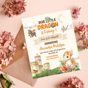 Invitation Cute Watercolor Dragon Baby 1er anniversaire