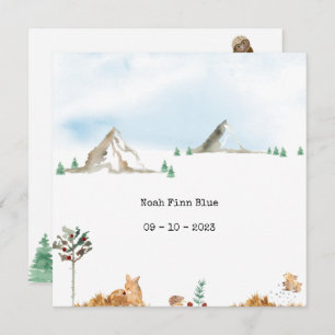 Invitation Cute Watercolor Forest Animals in Mountains Baby