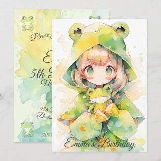 Invitation Cute watercolor frog girl birthday