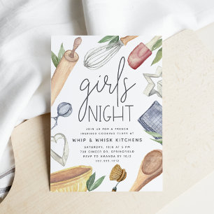Invitation Cute Watercolor Girls Night Out Cooking Class