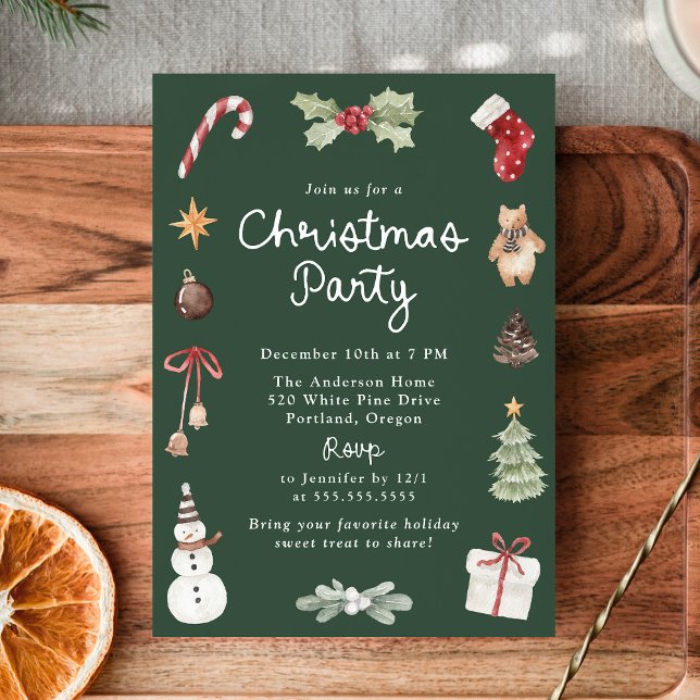 Invitation Cute Watercolor Illustrations Christmas Party (Créateur téléchargé)